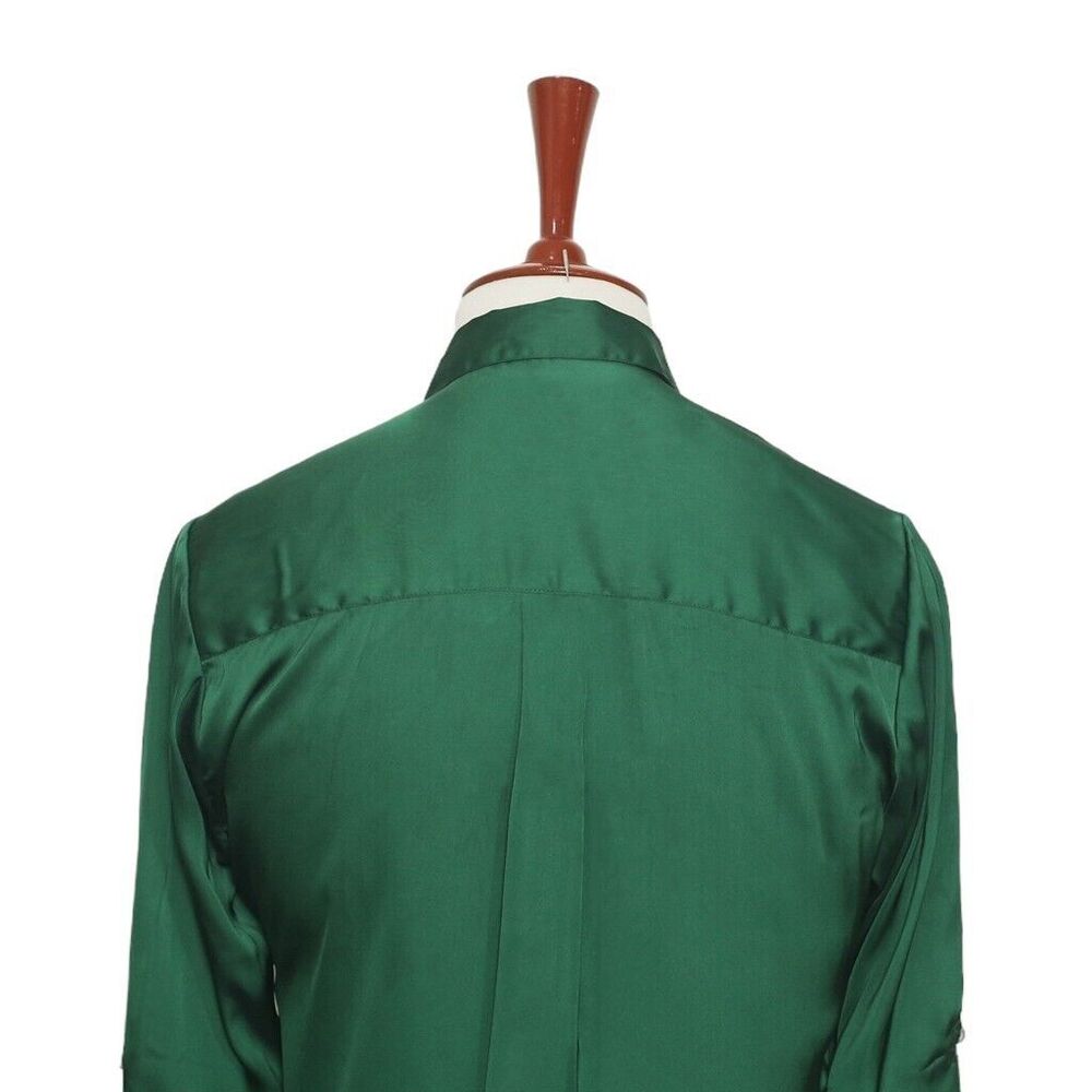 Womens Silk Shirt Button Up Green Lightweight Dress Casual Summer Top Medium - Picture 6 of 7